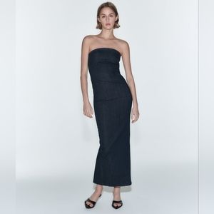 Zara denim strapless midi dress